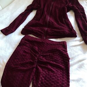 3 piece Burgundy Red Famous Brazilian Textured Stretch, Scrunch Butt